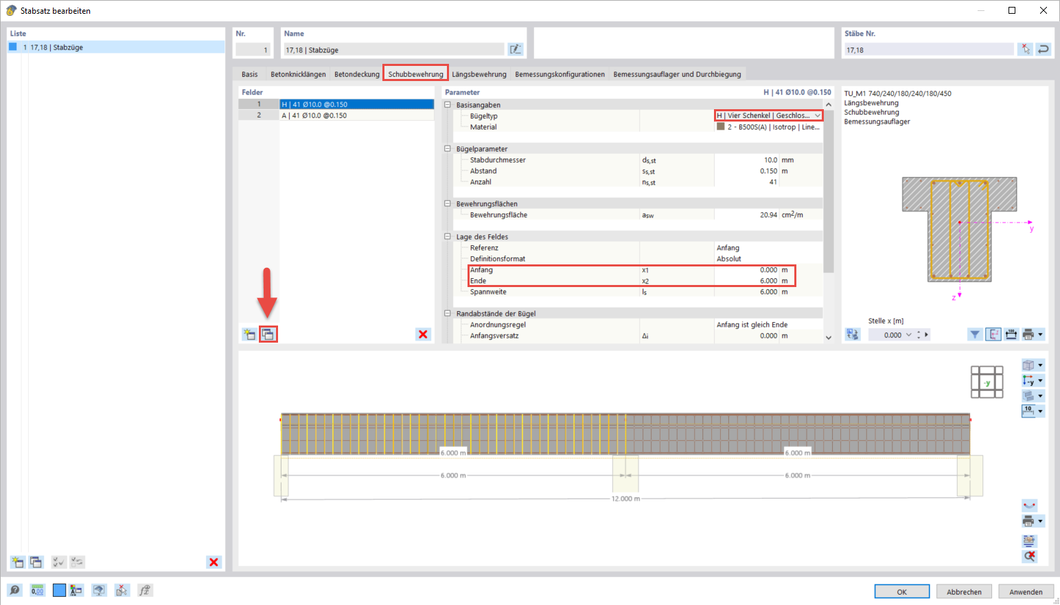 Rozdzielone zbrojenie na ścinanie zbioru prętów
