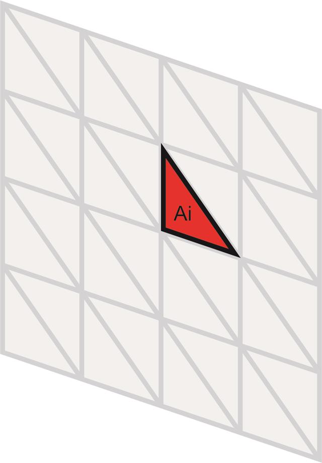 Część siatki powierzchni modelu, zbiór trójkątów