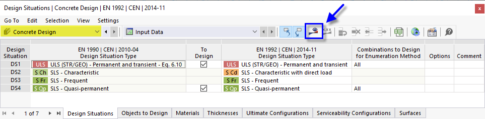 Rozpoczynanie obliczeń betonu za pomocą przycisku w tabeli