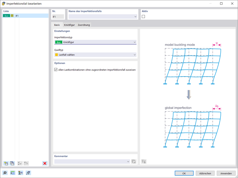 Typ imperfekcji Kształt wyboczeniowy