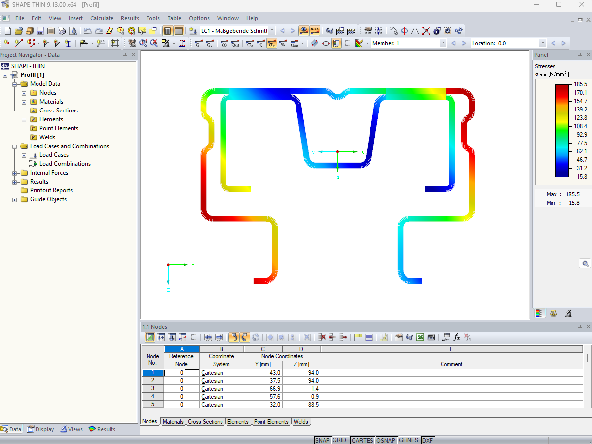 Program do przekrojów SHAPE-THIN | Parametry przekrojów cienkościennych, wymiarowanie sprężyste i plastyczne