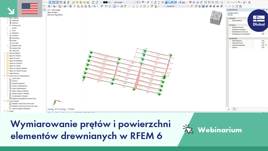Webinarium przedstawiające proces projektowania prętów i powierzchni drewnianych w programie RFEM 6.