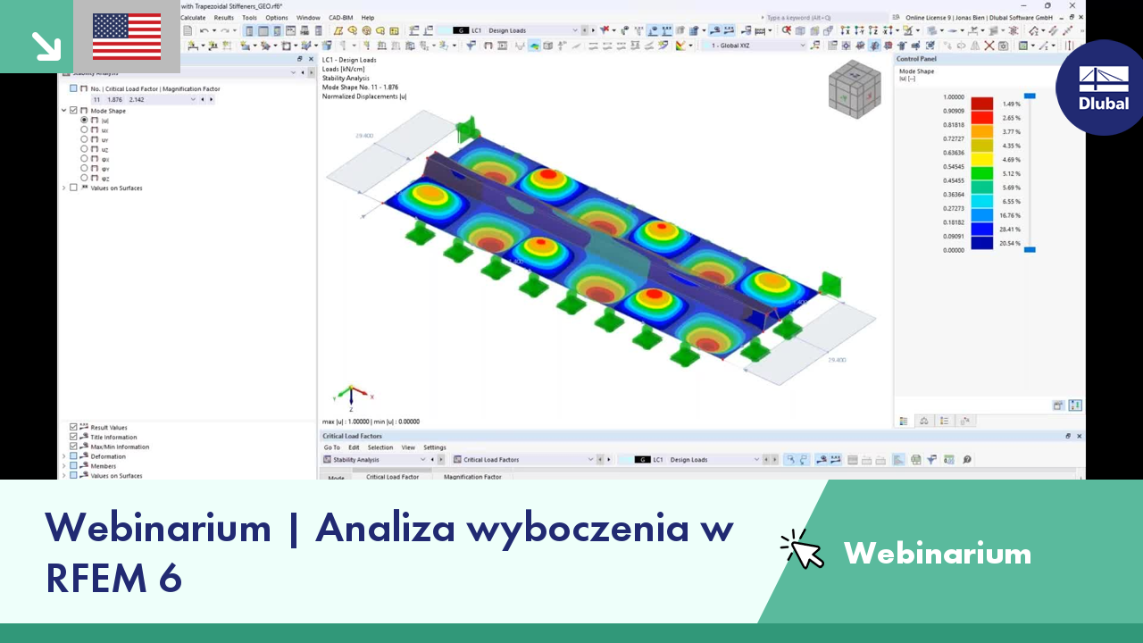 Webinarium na temat technik analizy wyboczenia z użyciem programu RFEM 6 koncentrujących się na rozwiązaniach inżynierskich.