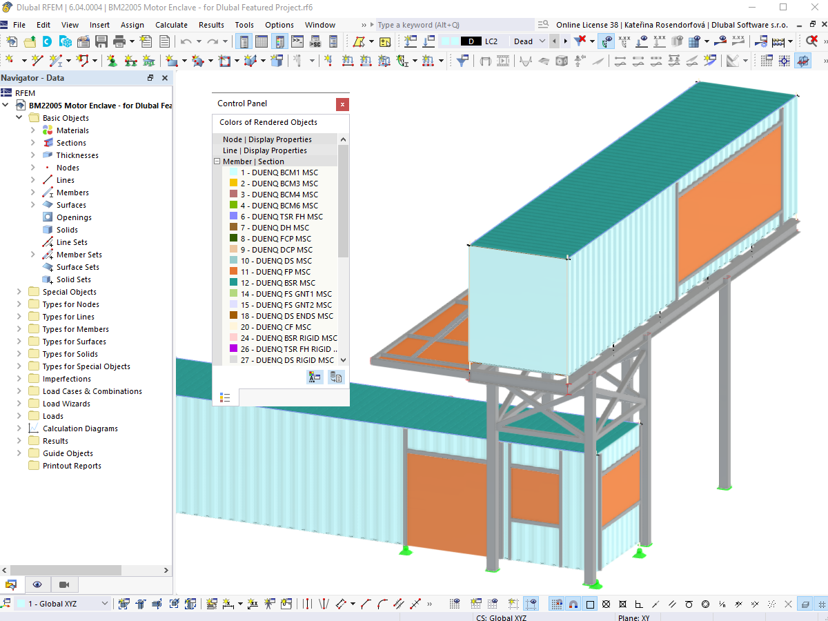 Model konstrukcji kontenera w RFEM