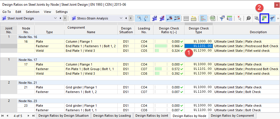 Otwieranie okna "Wyniki w połączeniu stalowym"