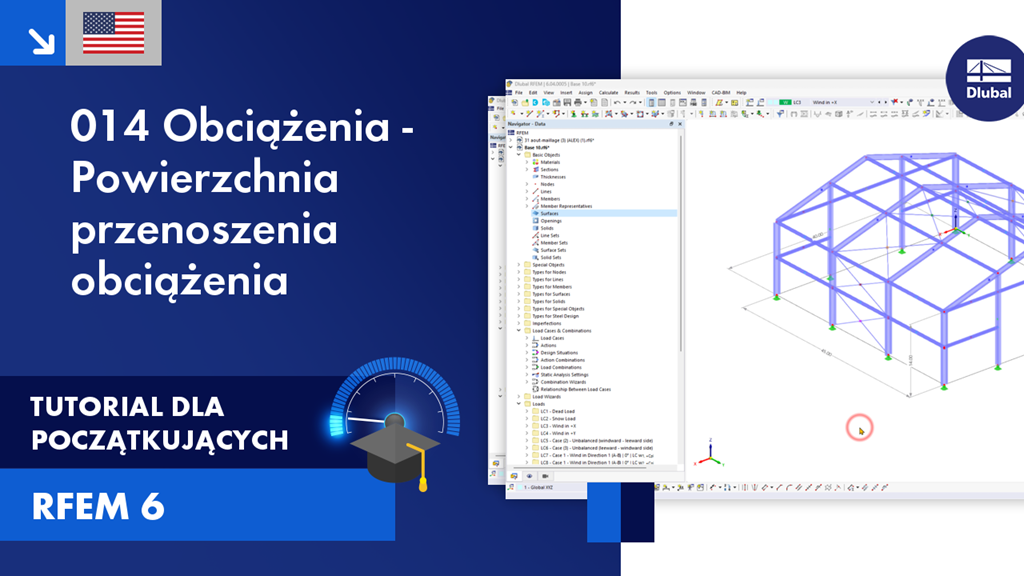 Poradnik dla początkujących demonstrujący nakładanie obciążeń i ich rozkład na powierzchni w analizie statyczno-wytrzymałościowej przy użyciu programu RFEM 6.