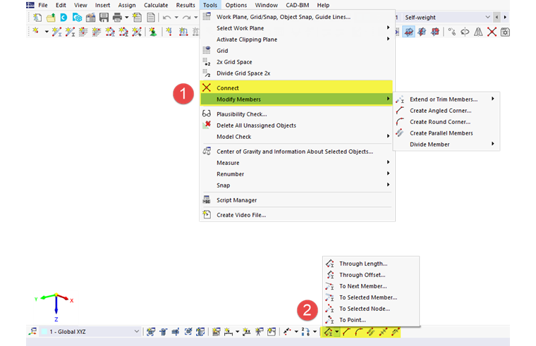 Narzędzia do modelowania w menu "Narzędzia" oraz przyciski na pasku narzędzi CAD