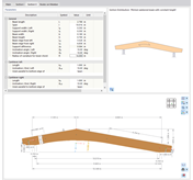 Zdefiniuj parametry asymetrycznej dwuspadowej belki dachowej ze wspornikami