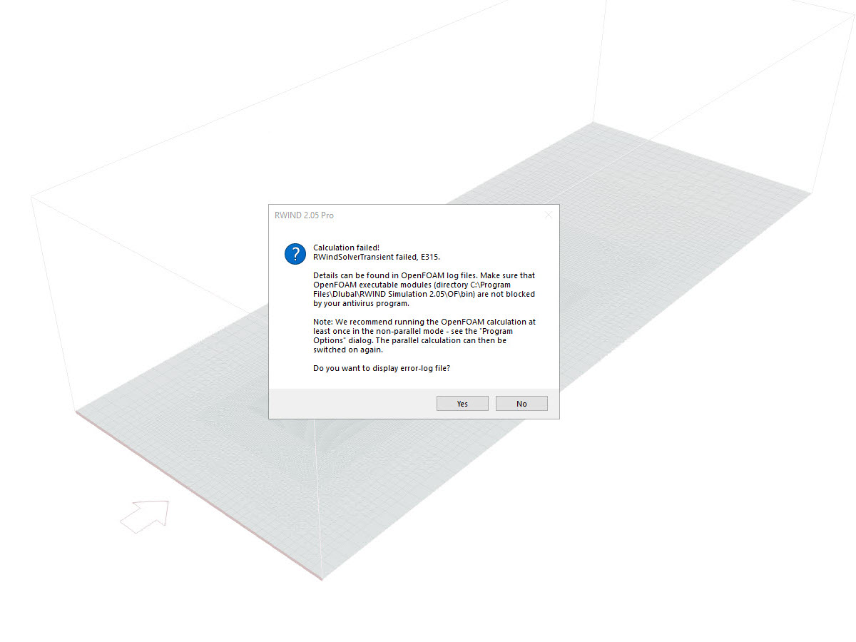 Obliczenia RWIND kończą się błędem E315