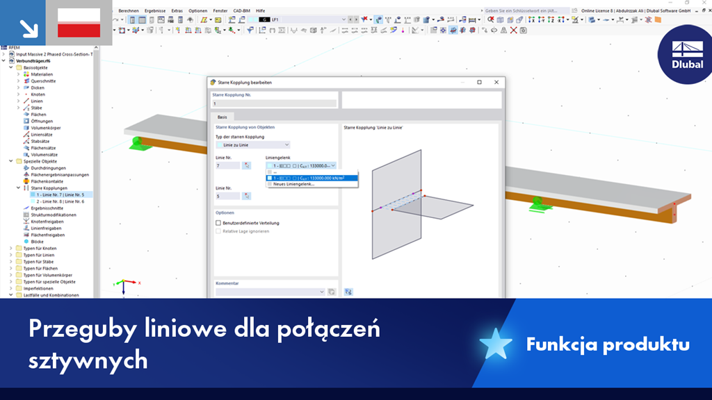 Reprezentacja przegubów liniowych wykorzystywanych do sztywnego połączenia komponentów