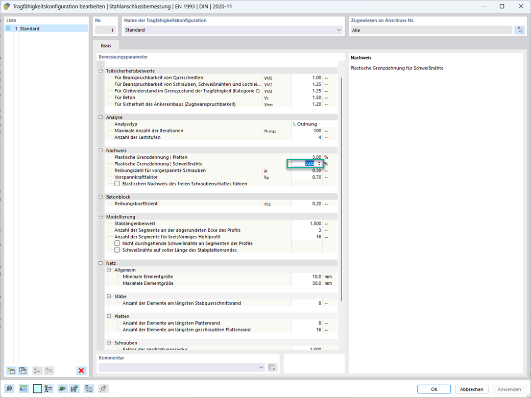 Funkcja 002820 | Graniczne odkształcenie plastyczne dla spoin