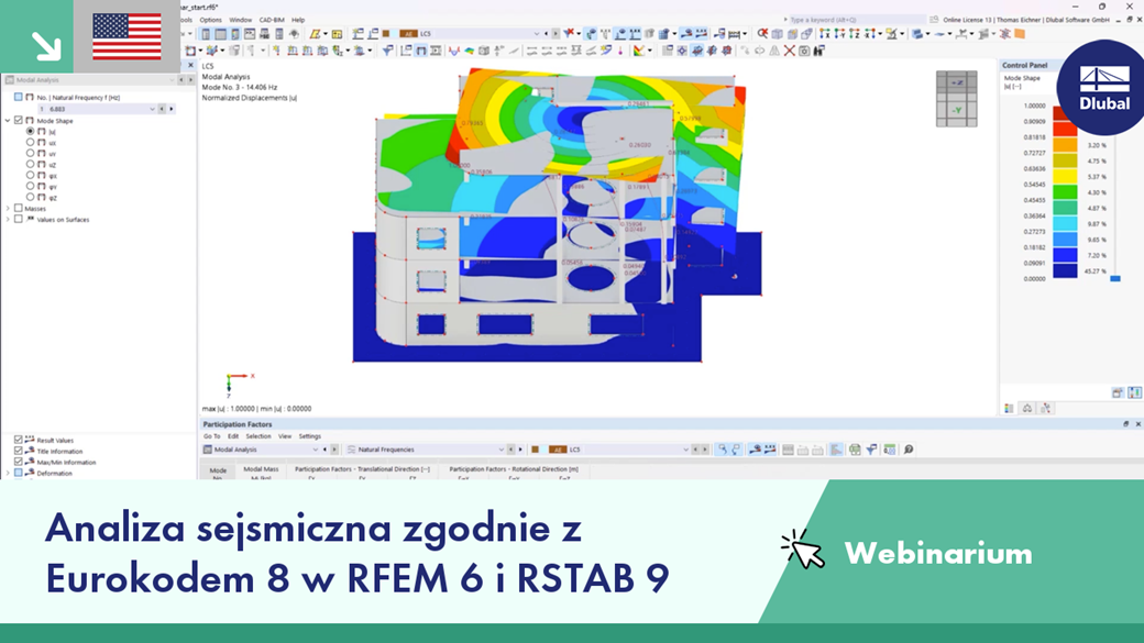 Webinarium firmy Dlubal Software omawia metody analizy sejsmicznej zgodnie z Eurokodem 8 przy użyciu narzędzi RFEM 6 i RSTAB 9.