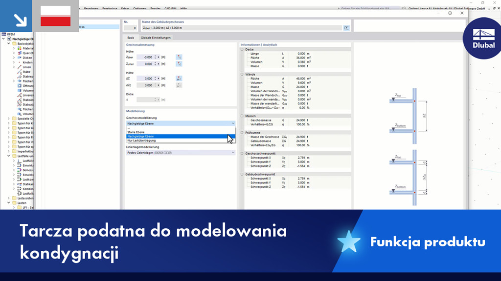 Prezentacja modelowania stropu z elastyczną płaszczyzną w celu symulacji rzeczywistych odkształceń konstrukcji
