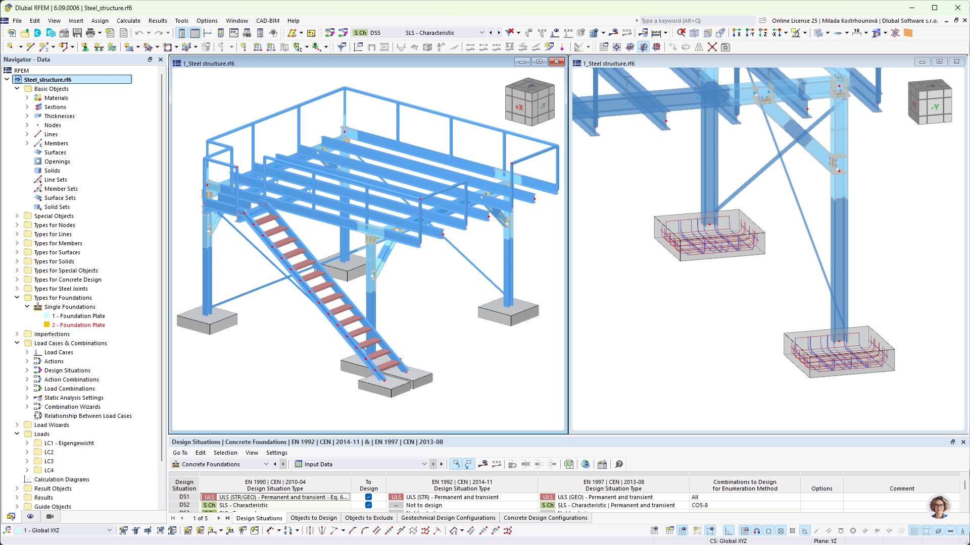 Szczegółowa konstrukcja stalowa spoczywająca na masywnych betonowych fundamentach z precyzyjnymi elementami połączeń