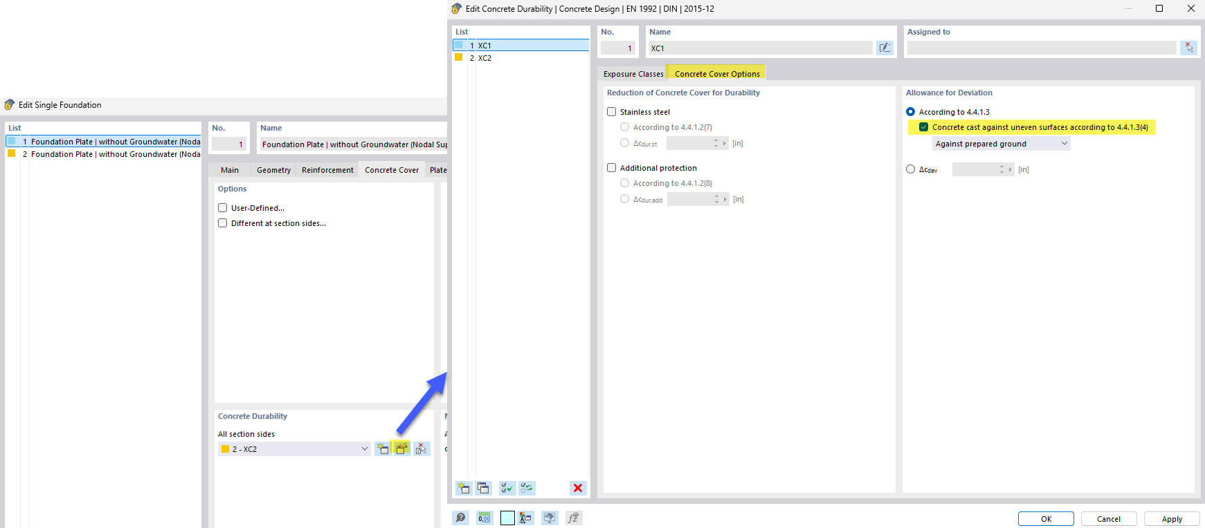 Przedstawienie wymiarów brzegowych fundamentów betonowych z uwzględnieniem dokładności konstrukcyjnej.
