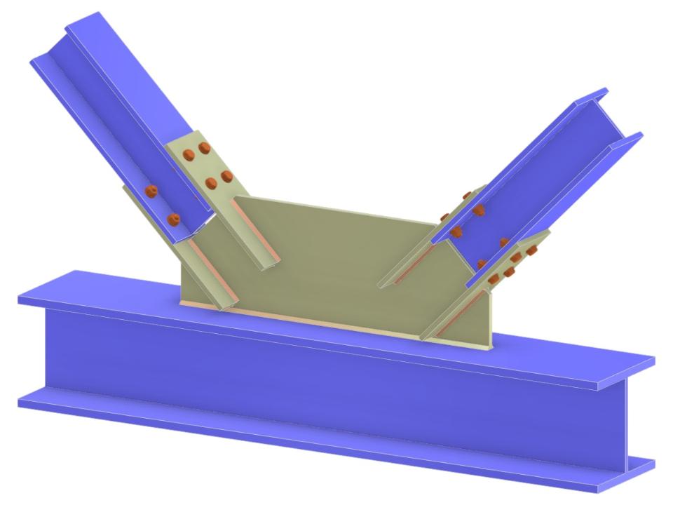 Model 005271 | Truss K-Joint | Połączenie krzyżulców z pasem za pomocą blachy węzłowej i blachy czołowej