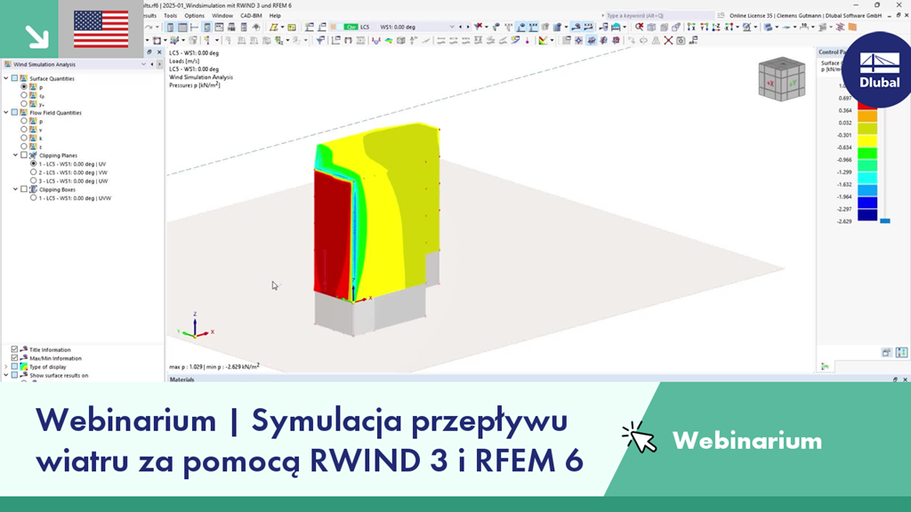 Webinar graphic featuring wind simulation with RWIND 3 and RFEM 6 technologies.