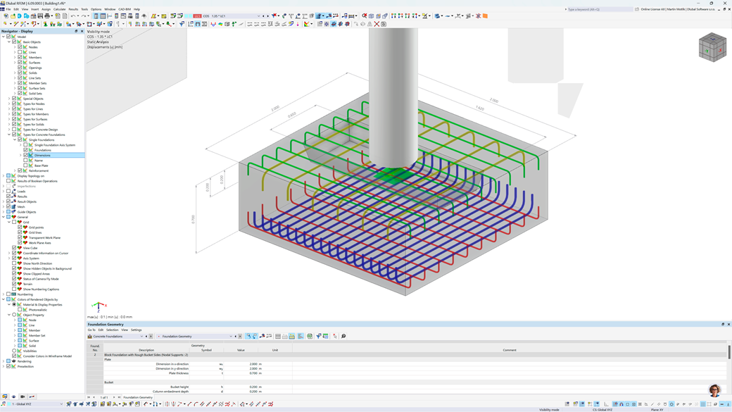 Fundament betonowy zamodelowany jako blok parametryczny w programie RFEM 6