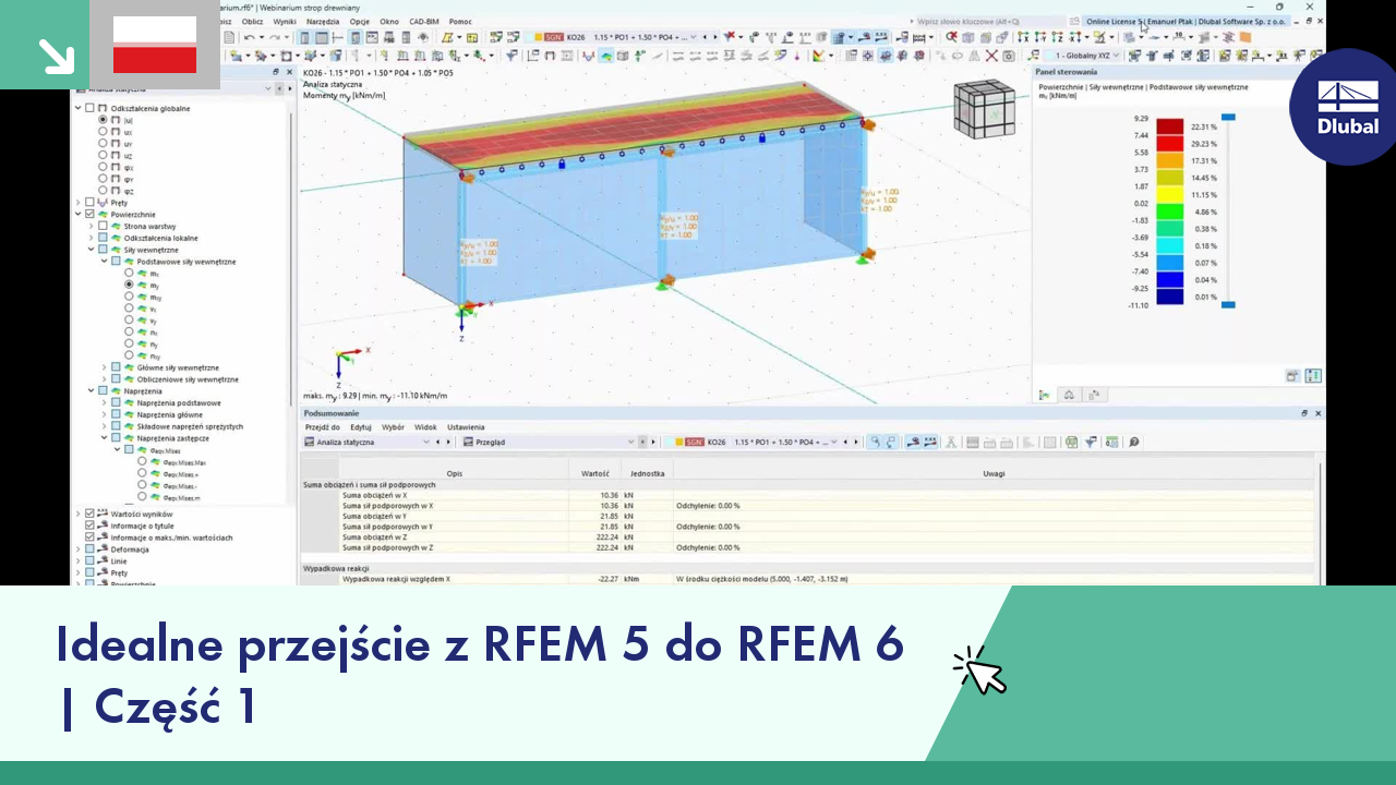 Plakat webinaru przedstawiający idealne przejście z RFEM 5 do RFEM 6, część 1, kod VG 005315