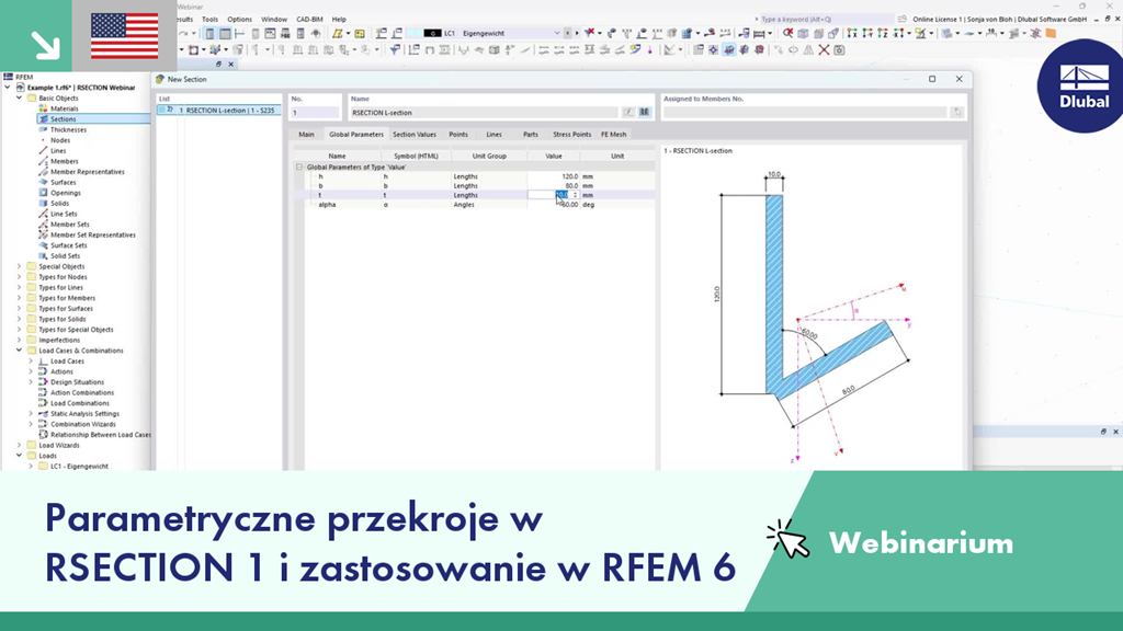 Ilustracja promuje webinarium na temat przekrojów parametrycznych w  programie RSECTION 1 i ich wykorzystaniu w programie RFEM 6