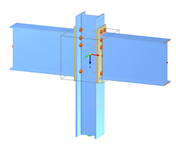 Pokazano jest stalowe połączenie z wyraźnymi detalami połączenia między elementami stalowymi.