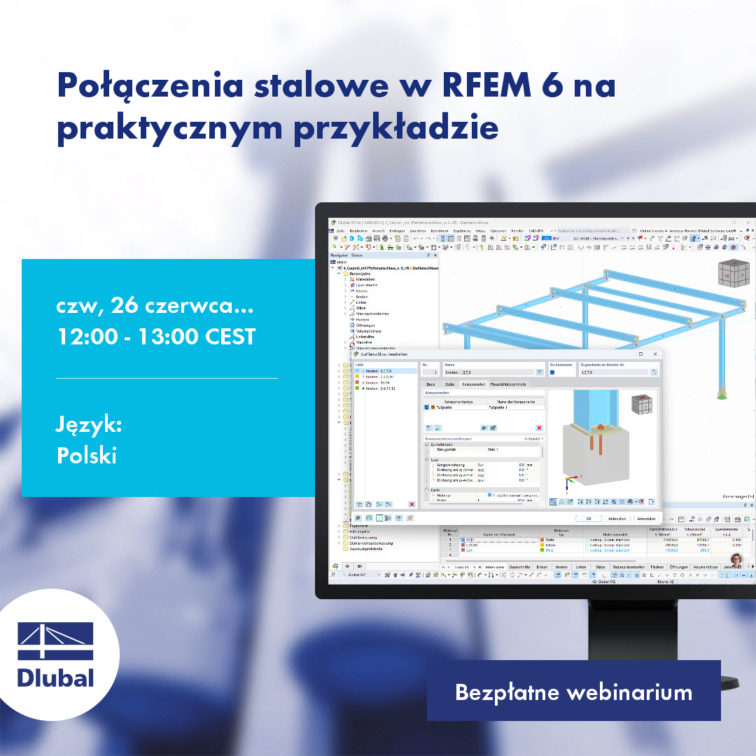 Obraz przedstawia przykładowy model stalowych połączeń w RFEM 6.