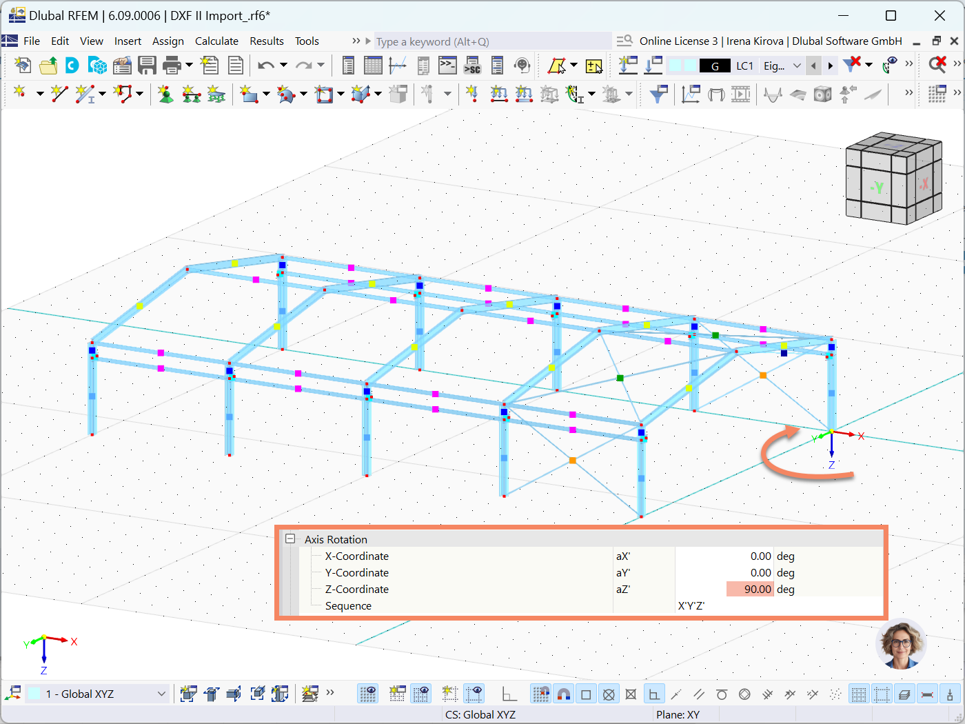 Obrót osi przedstawiony jako opcja importu z pliku AutoCAD/DXF w środowisku oprogramowania RFEM 6.