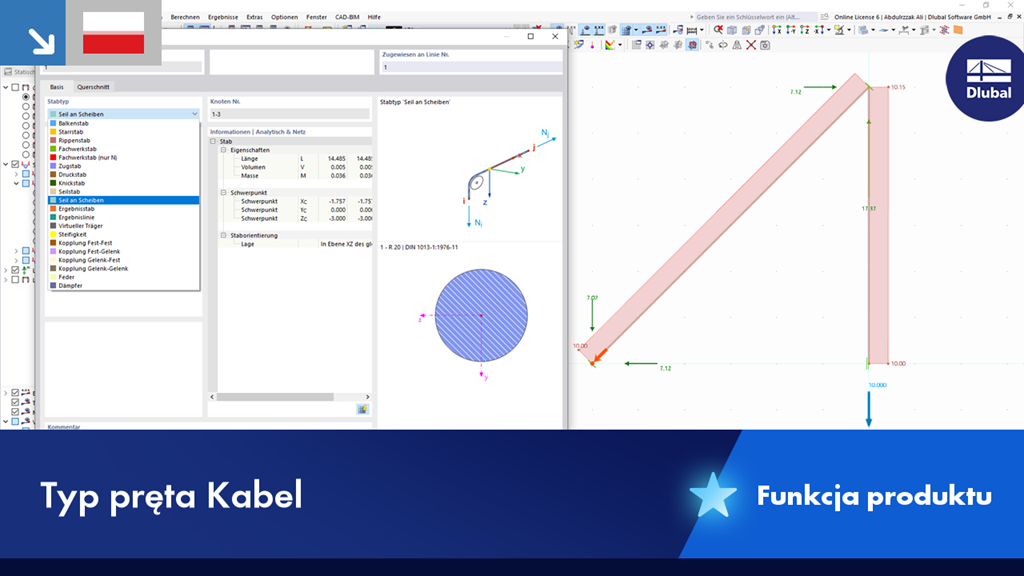 Reprezentacja typu pręta „lina przy tarczach” uwydatniona w modelowaniu konstrukcji w celu zwiększenia analizy naprężeń.