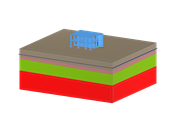 Wizualizacja 3D modelu budynku żelbetowego z interakcją konstrukcji z gruntem, prezentująca możliwości analizy geotechnicznej w RFEM 6.
