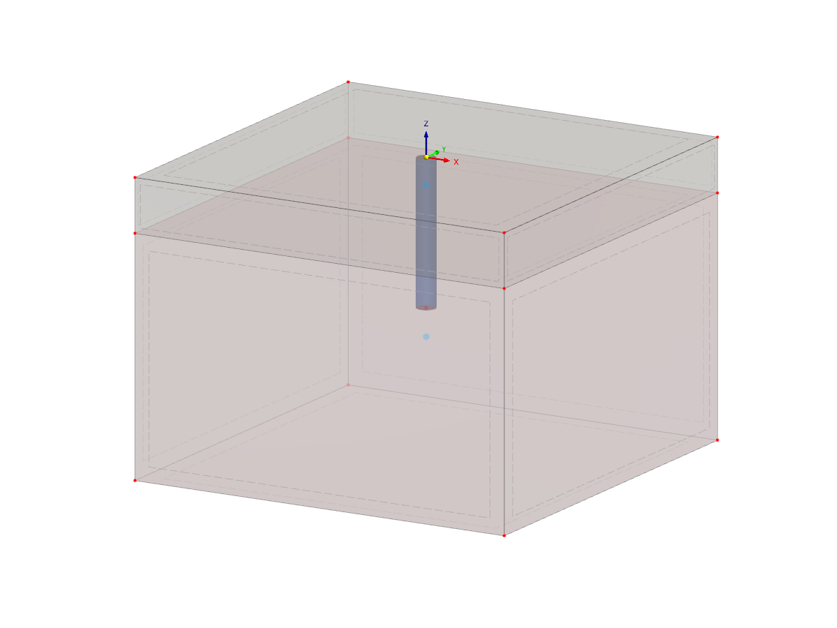Widok 3D modelu betonowego pala z integralnością konstrukcji z gruntem, używanego do analizy geotechnicznej w RFEM 6.