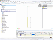 Interfejs programu RFEM przedstawiający kotwy z wygenerowanymi prętami rozciąganymi i pali w szczegółowym widoku.