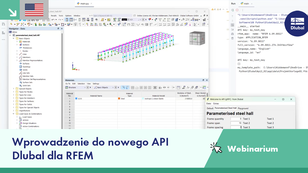 Webinarium na temat zastosowania nowego API Dlubal w RFEM w celu udoskonalenia procesów obliczeniowych.
