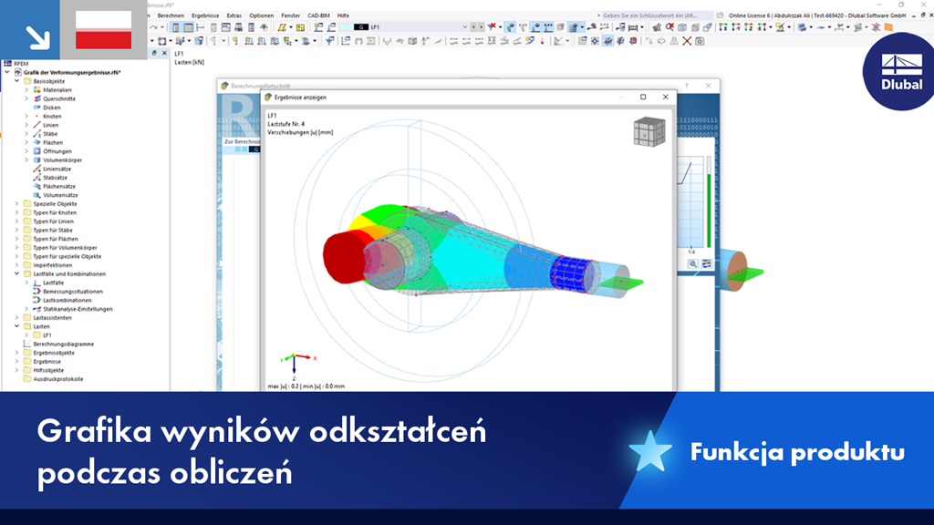 Rysunek pokazujący wyniki deformacji konstrukcji w obliczeniach budowlanych