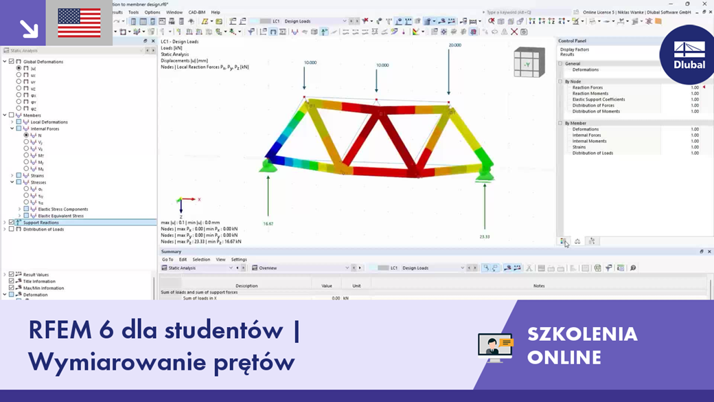 Interaktywna sesja na temat projektowania prętów dla studentów kierunków inżynierskich przy użyciu RFEM 6.