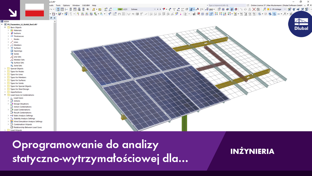 Oprogramowanie do obliczeń statycznych i projektowania konstrukcji wsporczych paneli fotowoltaicznych w branży energetycznej