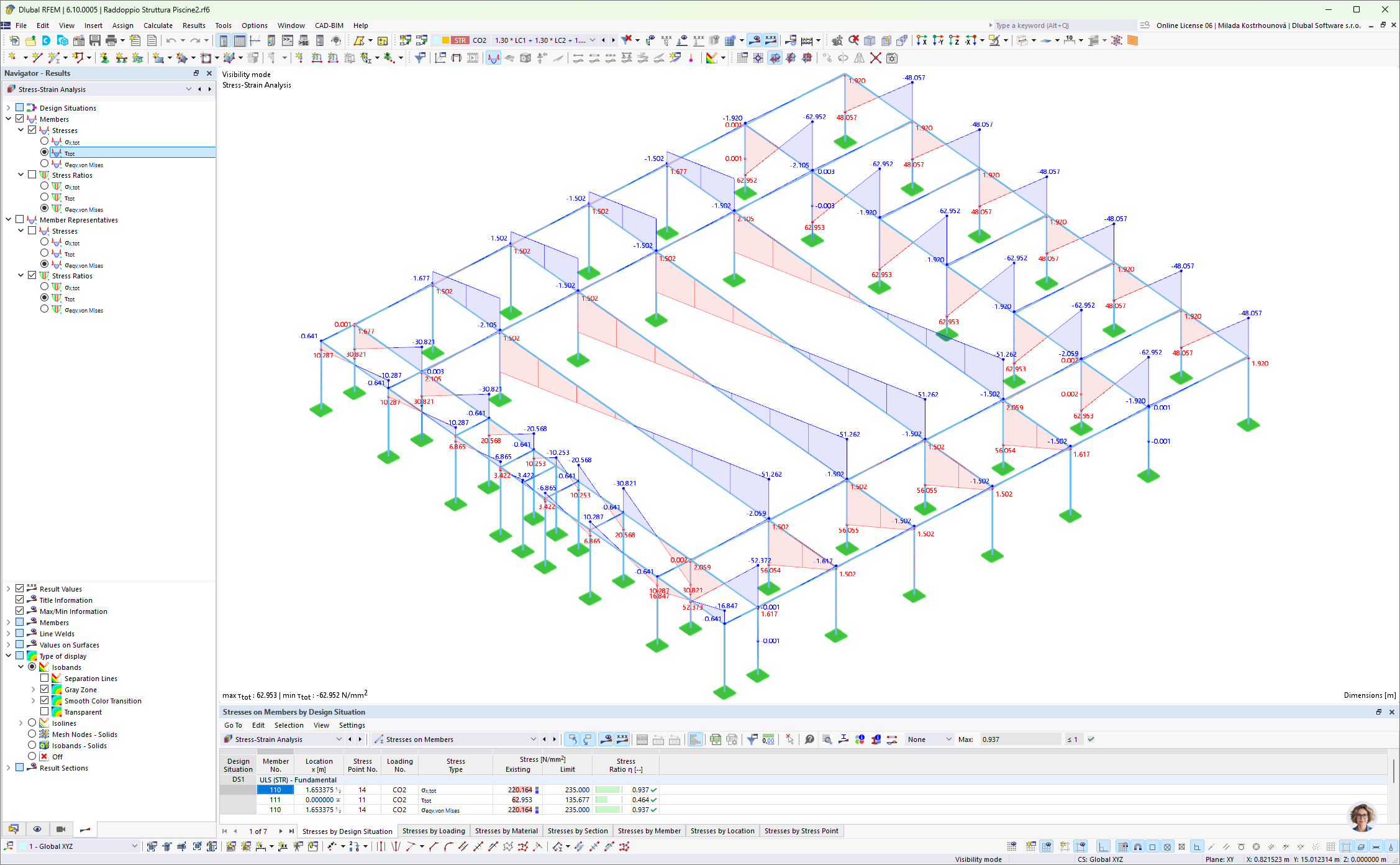 Model konstrukcji 3D basenu z uwzględnieniem dynamiki naprężeń-odkształceń