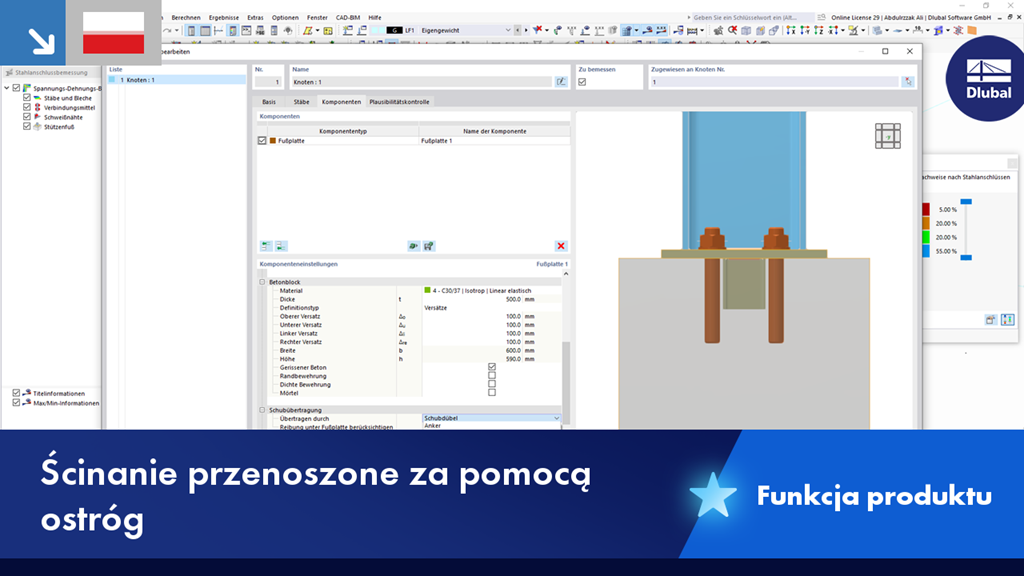 Wizualizacja przenoszenia naprężeń ścinających za pomocą łączników ścinanych w konstrukcji