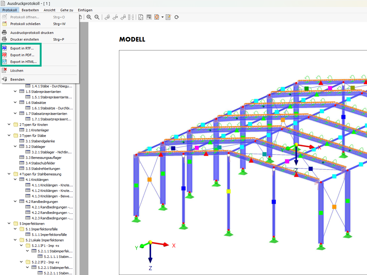 Ilustracja możliwości eksportu protokołu wyników w formatach RTF, PDF i HTML.