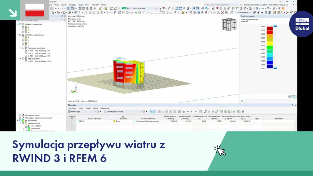 Film pokazujący symulację przepływu wiatru przy wykorzystaniu RWIND 3 i RFEM 6.