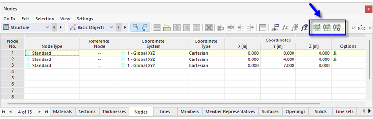 Przyciski do wymiany danych z programem Excel w pasku narzędzi tabeli