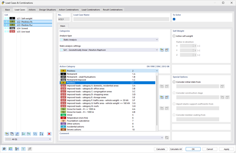 Przypadki obciążenia dla sprężania