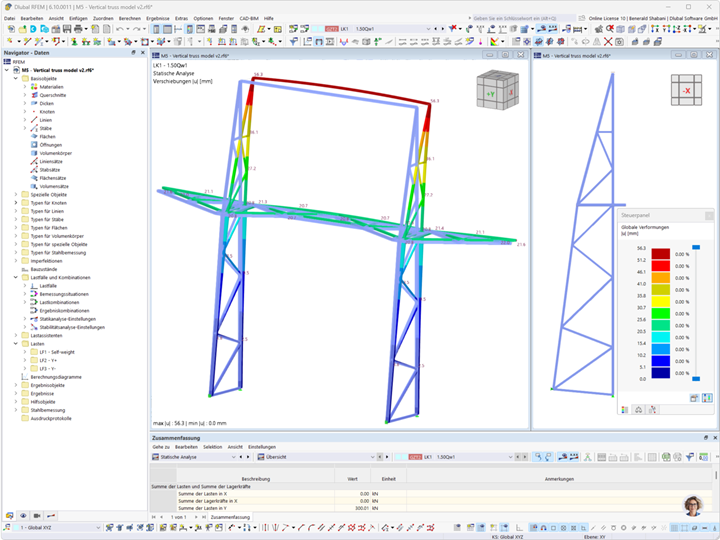 Deformacja elewacji podtrzymywanej przez konstrukcję stalową w programie RFEM 6