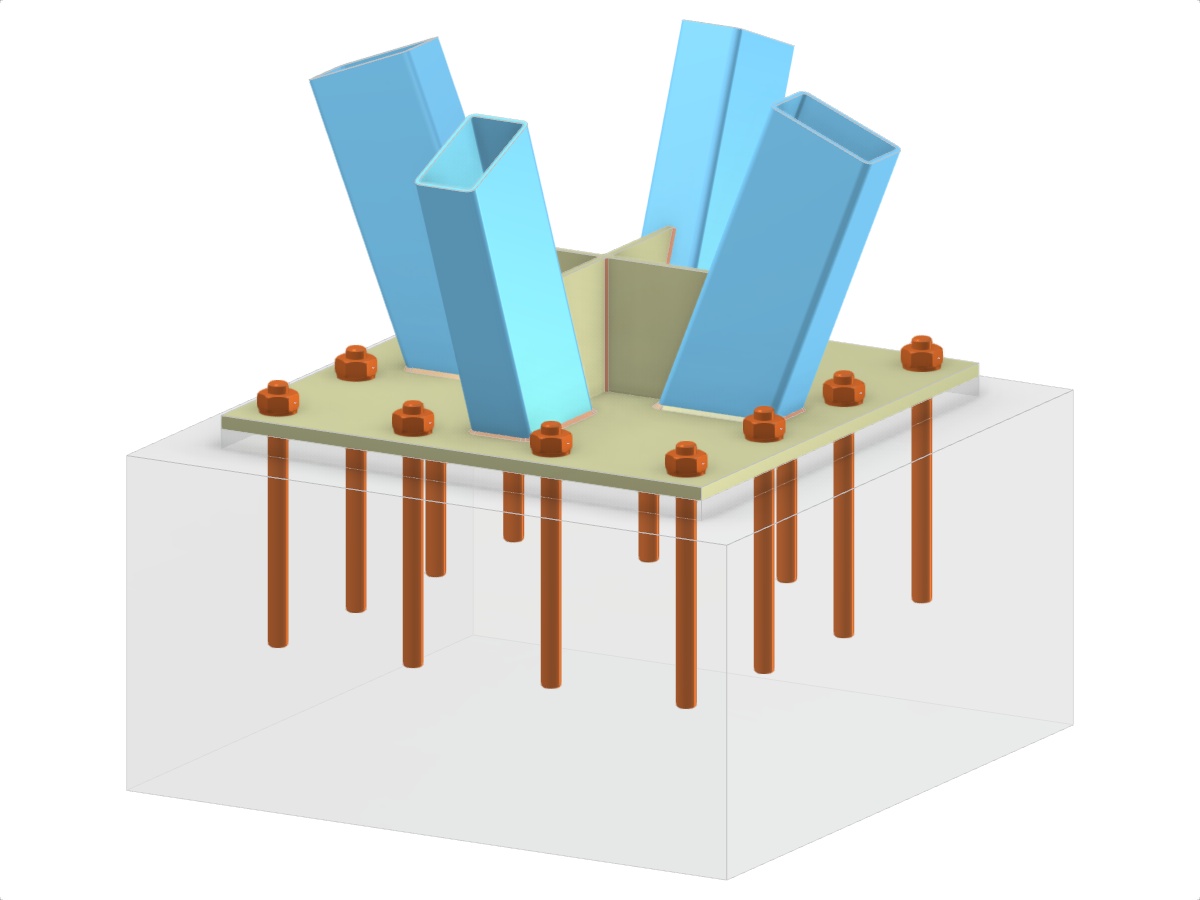Model 005839 | Podstawa słupa z czterema nachylonymi słupami RHS