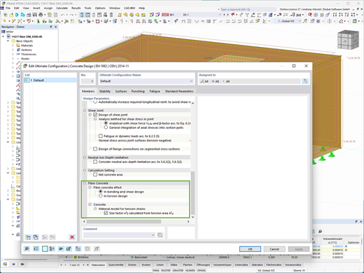 Wizualizacja obliczeń konstrukcyjnych betonu zbrojonego włóknami, pokazująca rozkład naprężeń i orientację włókien.