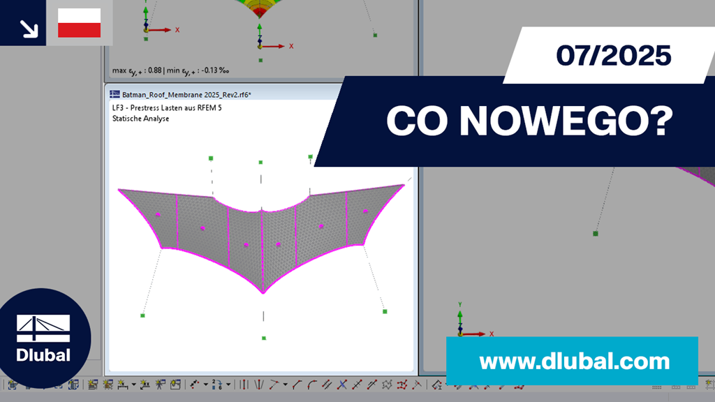 Wizualizacja modelu obliczeniowego z naciskiem na elementy sprężające, przedstawiająca stateczność