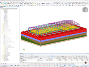 Model RFEM z uwzględnieniem gruntu dla stalowej konstrukcji centrum logistycznego.