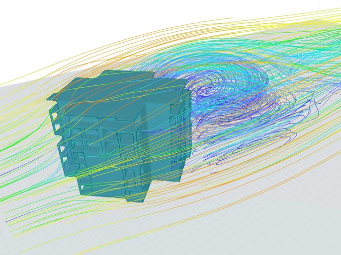 Szczegółowy widok złożonej konstrukcji Heimdalsporten z elementami nowoczesnej architektury