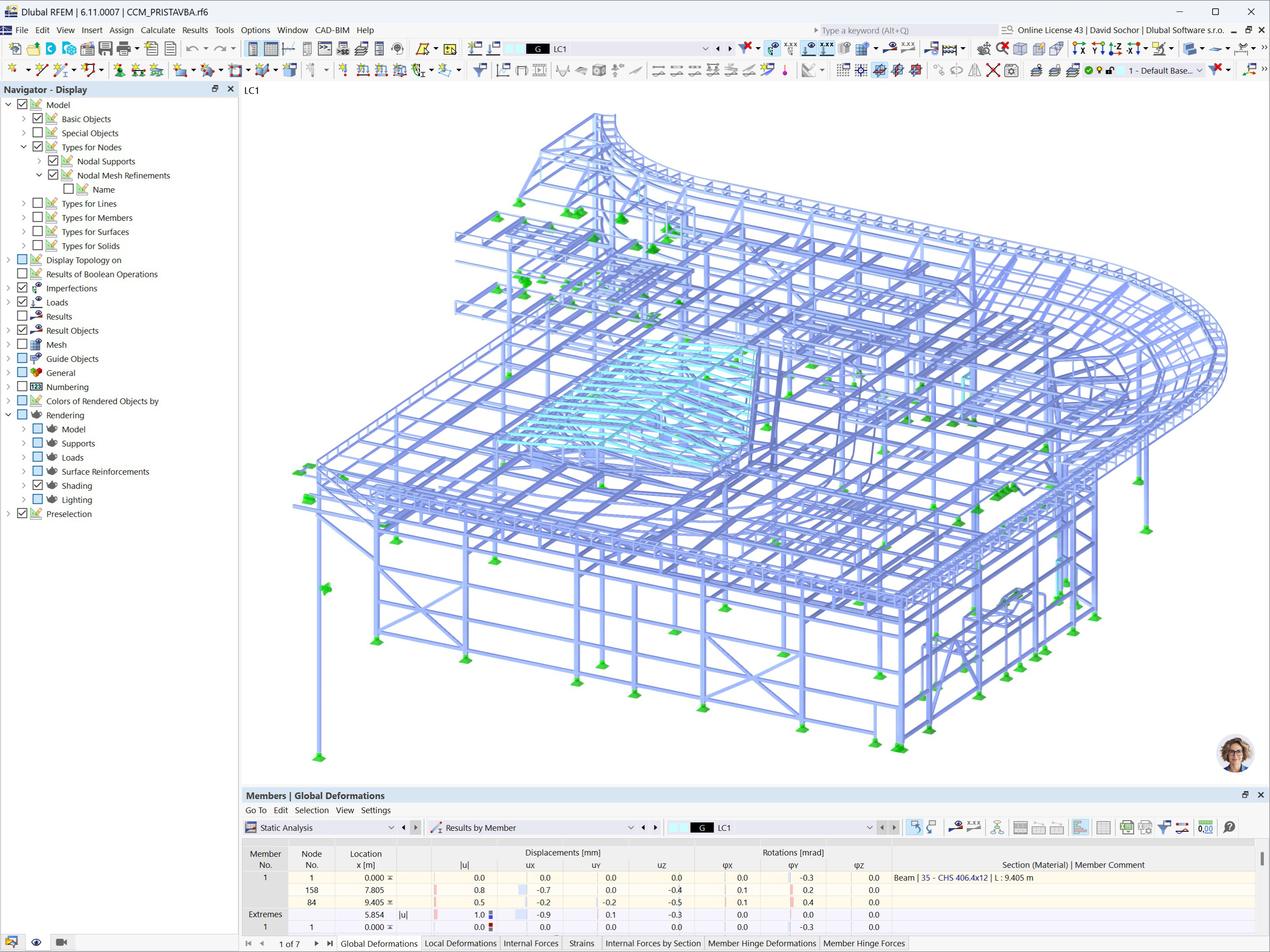 Model RFEM 6 północno-wschodniego skrzydła Westfield Černý Most w Pradze.