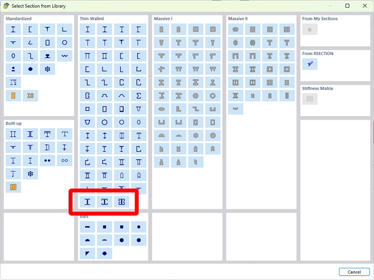 Przekroje 2 ceowników, 2 kątowników nierównoramiennych i 2 ceowników są teraz dostępne do zastosowania w rozszerzeniu Połączenia stalowe.