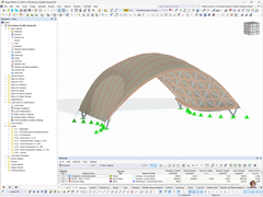 Model obliczeniowy RFEM drewnianego pawilonu z imponującym pokryciem membranowym.